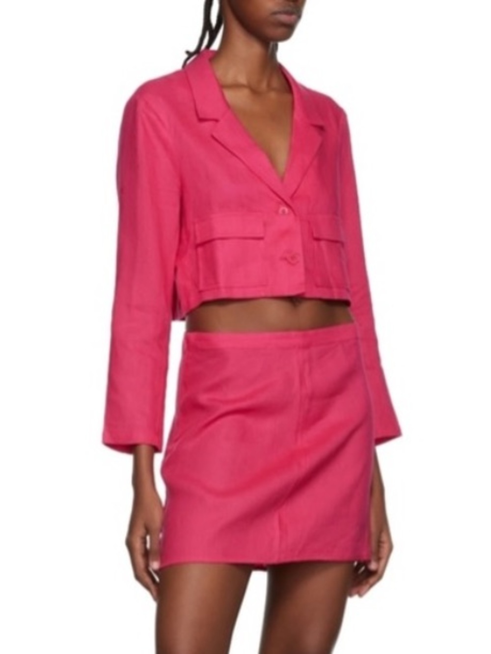 NWOT Reformation SET Elton Hot Pink Corvette Linen Blazer Jacket Top Mini Skirt